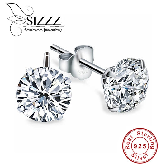 Crystal Zircon Real 925 Sterling Silver Earrings Channel